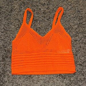 Vibrant Orange Crochet Crop Top